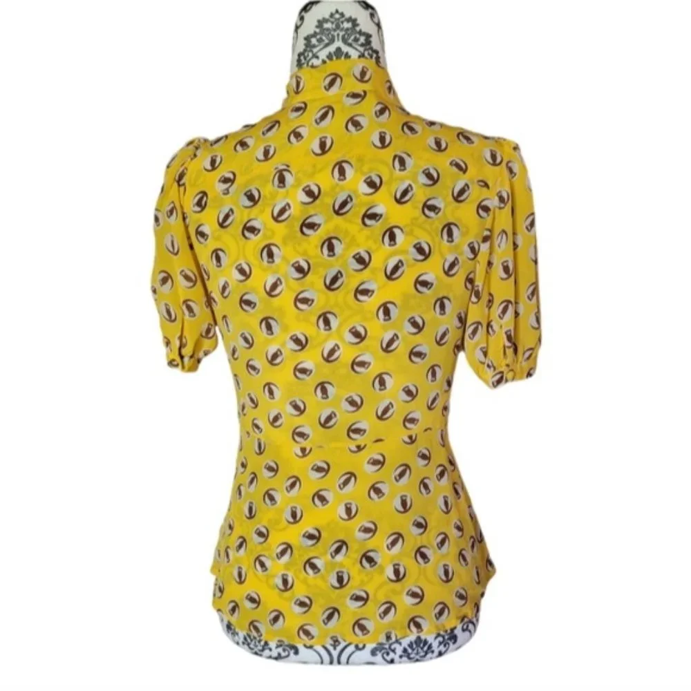 Anthro Girls From Savoy Lemon Liftoff owl print blouse size 8 - Picture 3 of 15